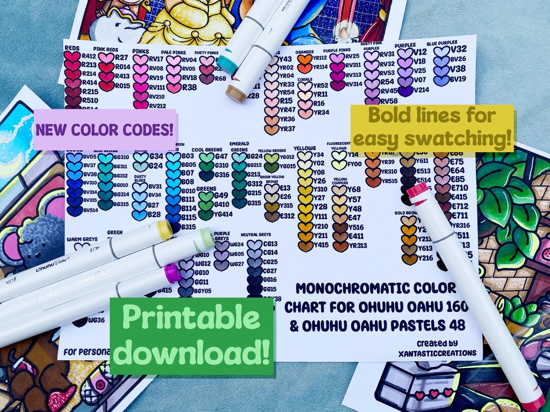 Monochromatic Color Swatch Chart for Ohuhu Oahu 160 and Oahu Pastels 48 ...