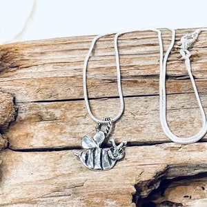 Honey Bee, Sterling Silver Pendant, on a Sterling Silver Snake Chain Necklace J597