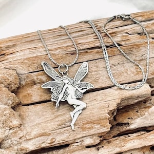 Fairy, Silver Tone Pendant,  on a Stainless Steel Snake Chain Necklace J531