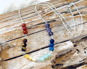 Rainbow Bead Necklace, Natural Tiger Eye, Yellow Jasper, Red Jade, Amethyst, Aventurine, Sodalite Beads, Gemstone Necklace J585
