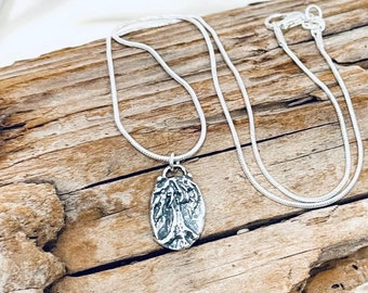 Tree, Sterling Silver Pendant, on a Sterling Silver Snake Chain Necklace, Be Strong J787