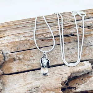 Sterling Silver, Swarovski Crystal, Dangling Flower Pendant, on a Sterling Silver Snake Chain Necklace  J847