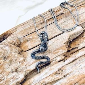 Snake, Stainless Steel Pendant, on a Stainless Steel Snake Chain Necklace, Serpent Pendant J916