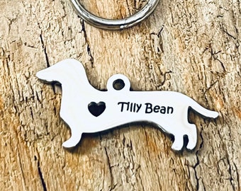 Tilly Bean, Custom Engraved Stainless Steel Dachshund Charm, Weiner Dog, ID Tag, Pet Tag, Pet ID Tag J549