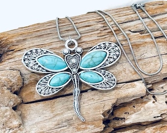 Dragonfly, Silver Tone and Green Enamel Pendant, on a Stainless Steel Snake Chain Necklace J287