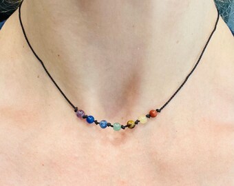 Chakra Bead Necklace, Crystal Necklace, Natural Tiger Eye, Yellow Jasper, Red Jade, Lapis Lazuli, Amethyst, Aventurine, Sodalite Beads, J441