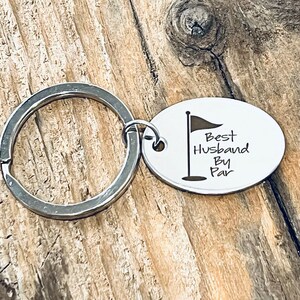 Best Husband By Par, Custom Engraved Stainless Steel Oval Charm, on a Silver Tone Keyring J678