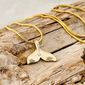 Whale Tail, Gold Tone Pendant, on a Stainless Steel Gold Plated Snake Chain Necklace  J122