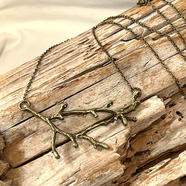 Tree Branch Connector, Bronze Tone Pendant, on a Bronze Tone Cable Chain Necklace J207