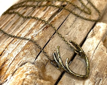 Deer Antler, Bronze Tone Connector Pendant, on a Bronze Tone Cable Chain Necklace  J299