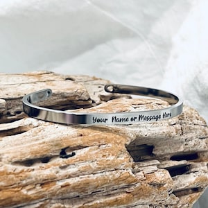 Personalized Bracelet, Custom Laser  Engraved, Stainless Steel, Adjustable Bangle Bracelet  J609