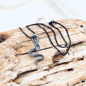 Stainless Steel Snake Pendant, on a Stainless Steel Snake Chain, Snake Necklace J002