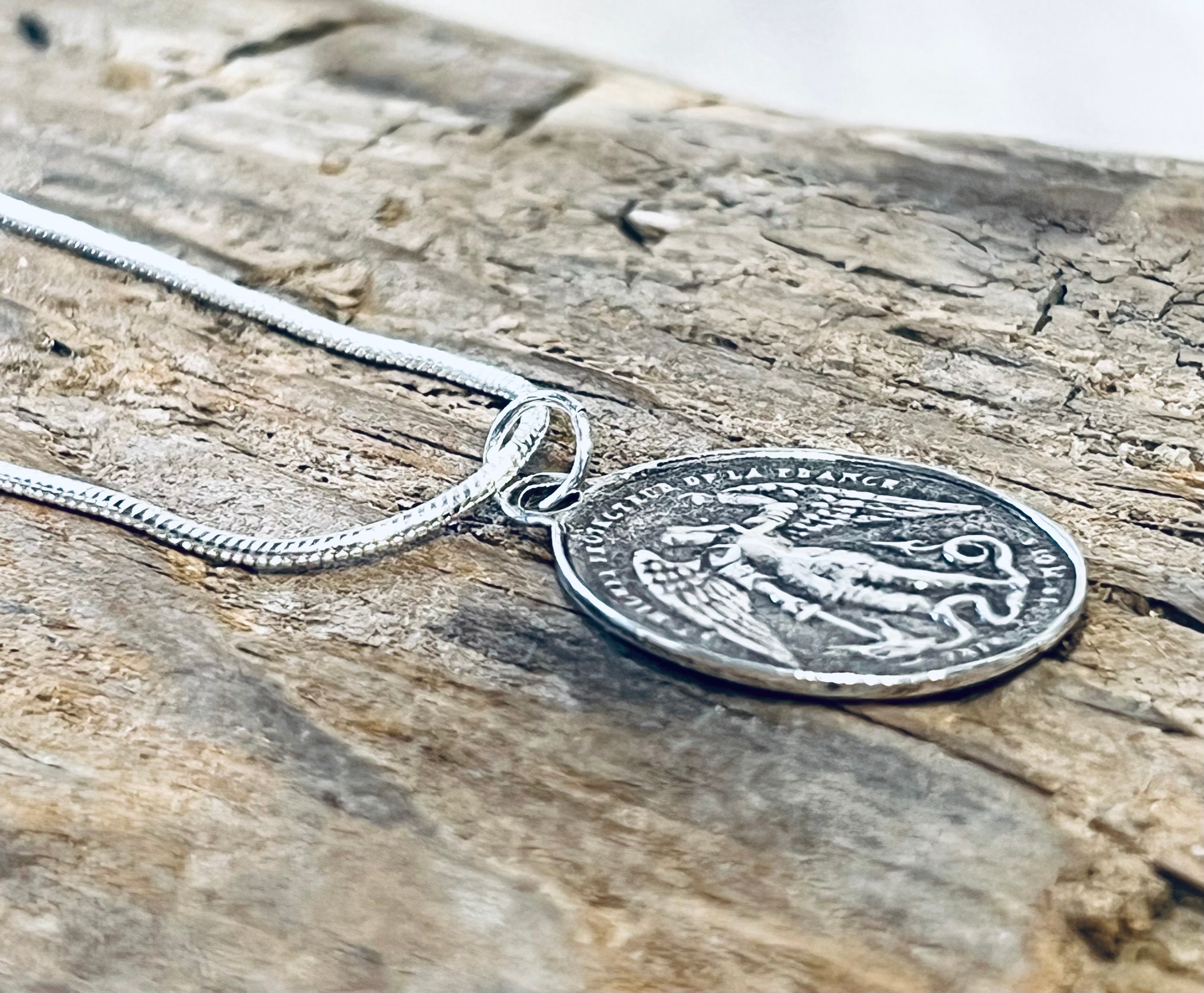 Sterling Silver, St Michael the Archangel Pendant, on a Sterling Silver ...