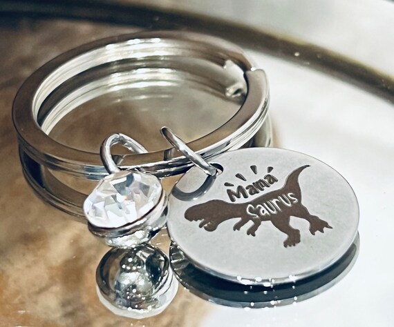 Mama Saurus, Custom Engraved Stainless Steel Round Charm, on
