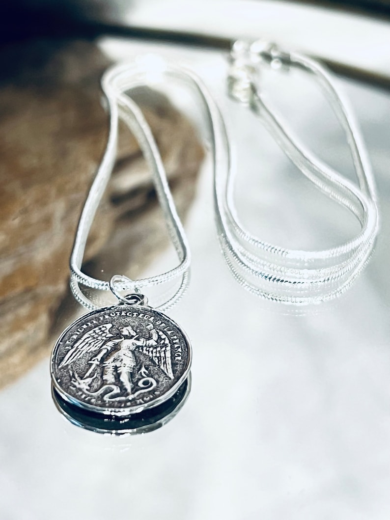 Sterling Silver, St Michael the Archangel Pendant, on a Sterling Silver ...