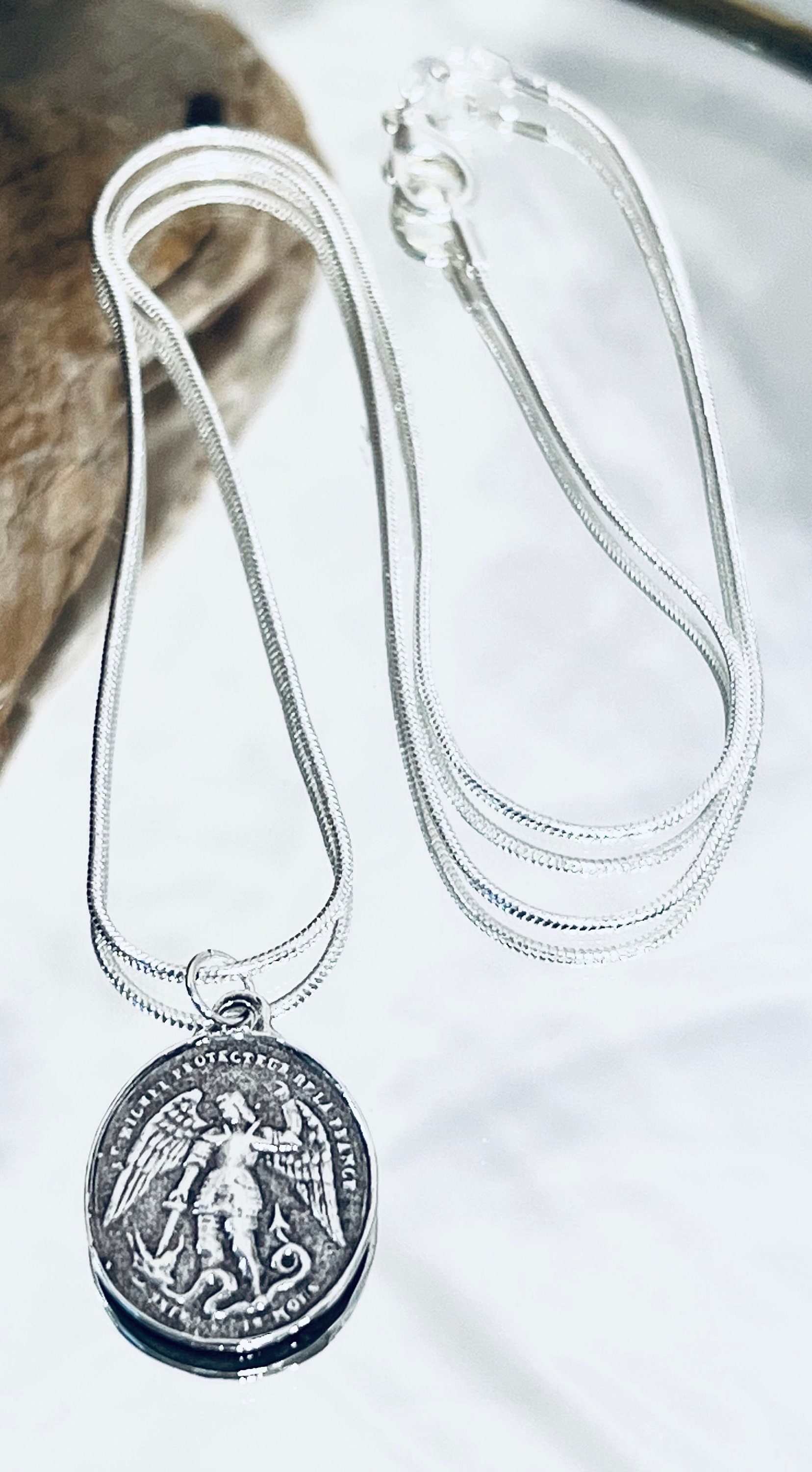 Sterling Silver, St Michael the Archangel Pendant, on a Sterling Silver ...