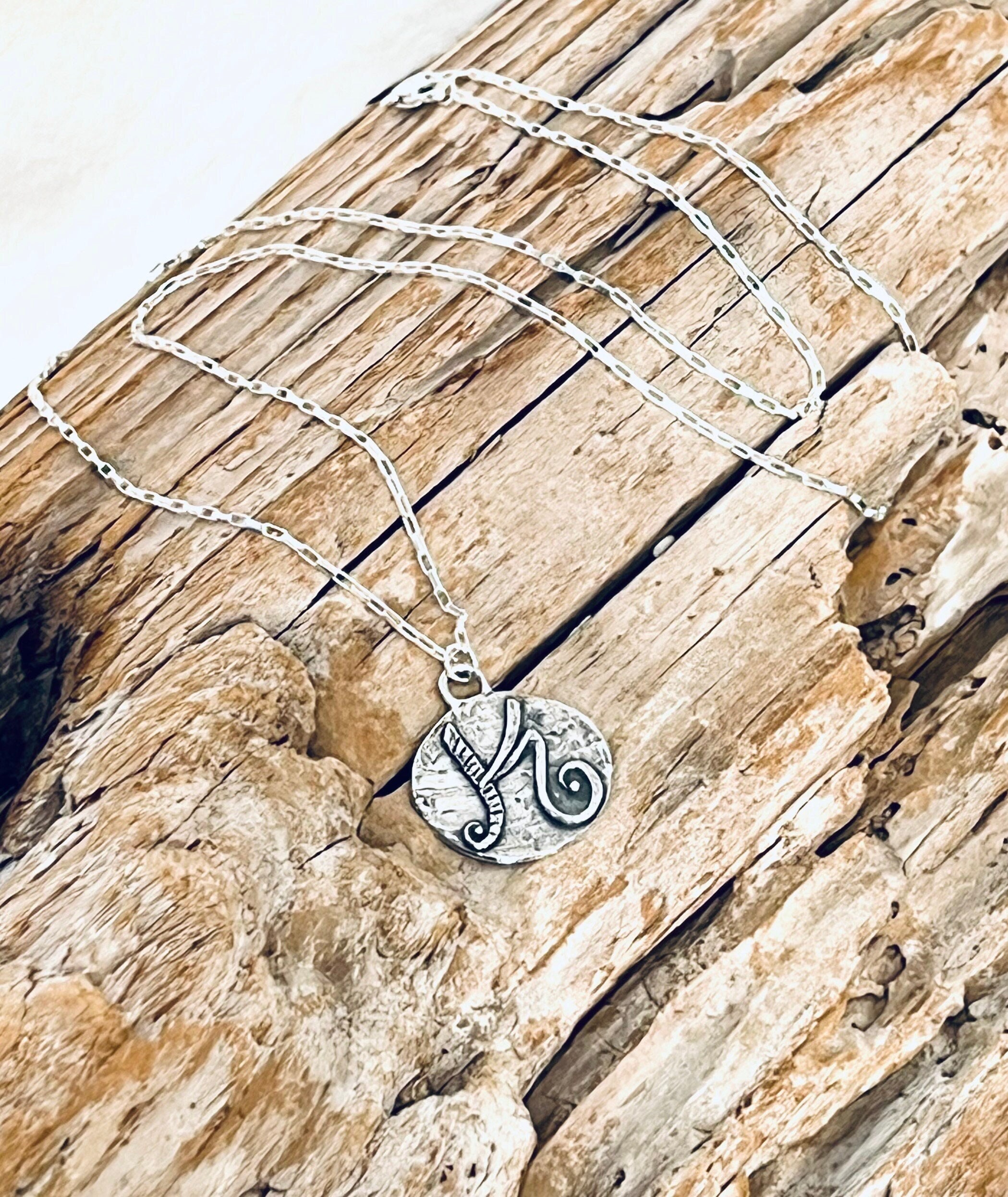 Sterling Silver Initial K Pendant, on a Sterling Silver Box Chain