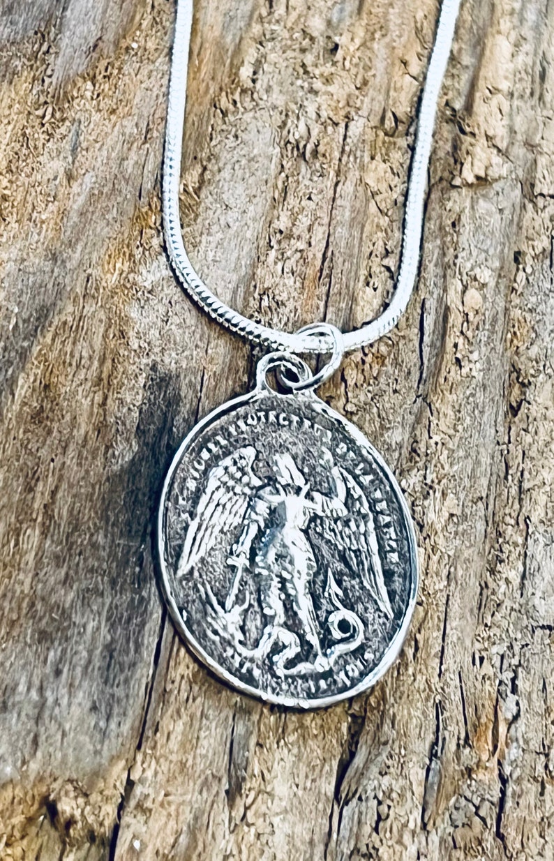 Sterling Silver, St Michael the Archangel Pendant, on a Sterling Silver ...