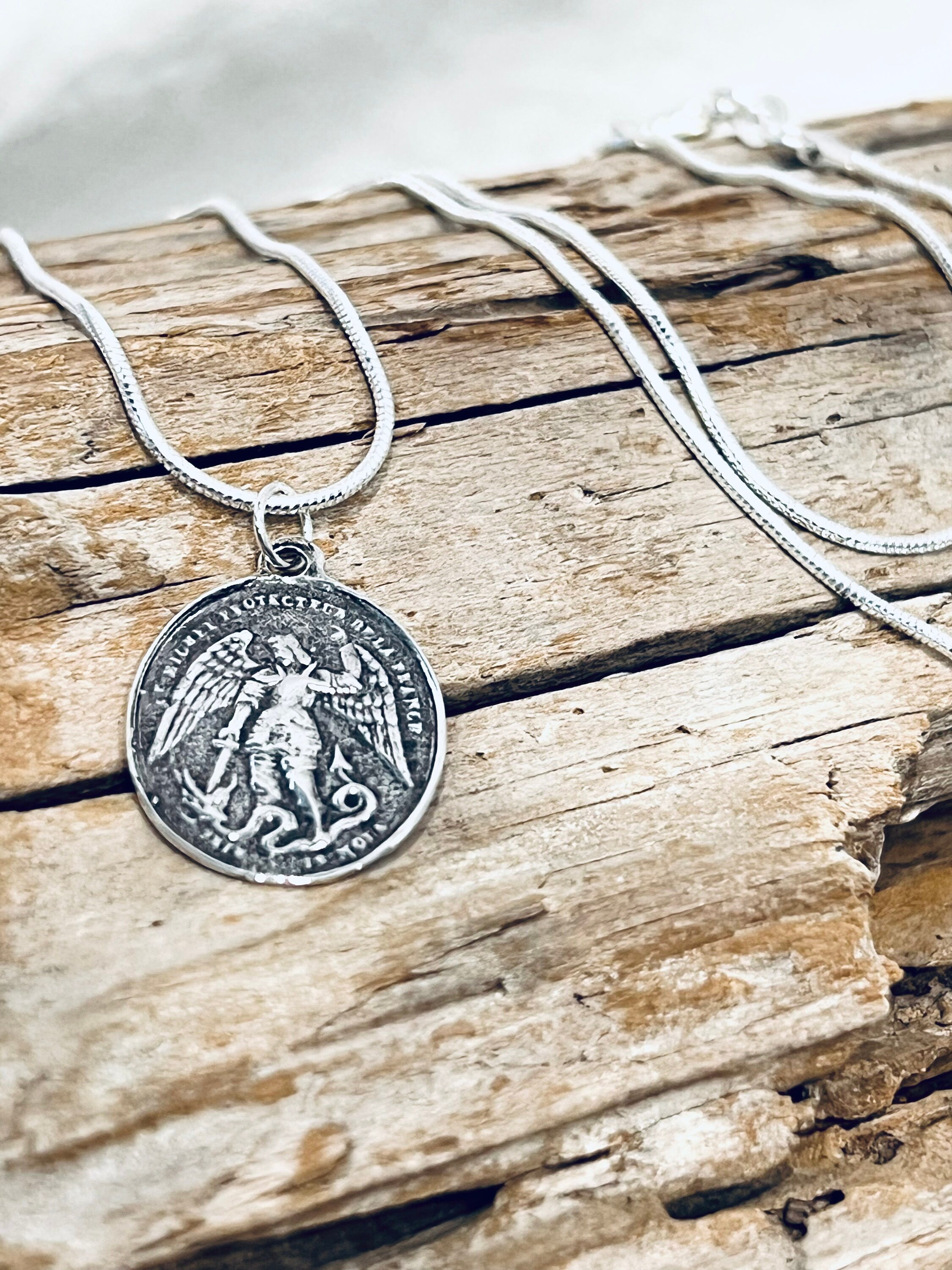 Sterling Silver, St Michael the Archangel Pendant, on a Sterling Silver ...