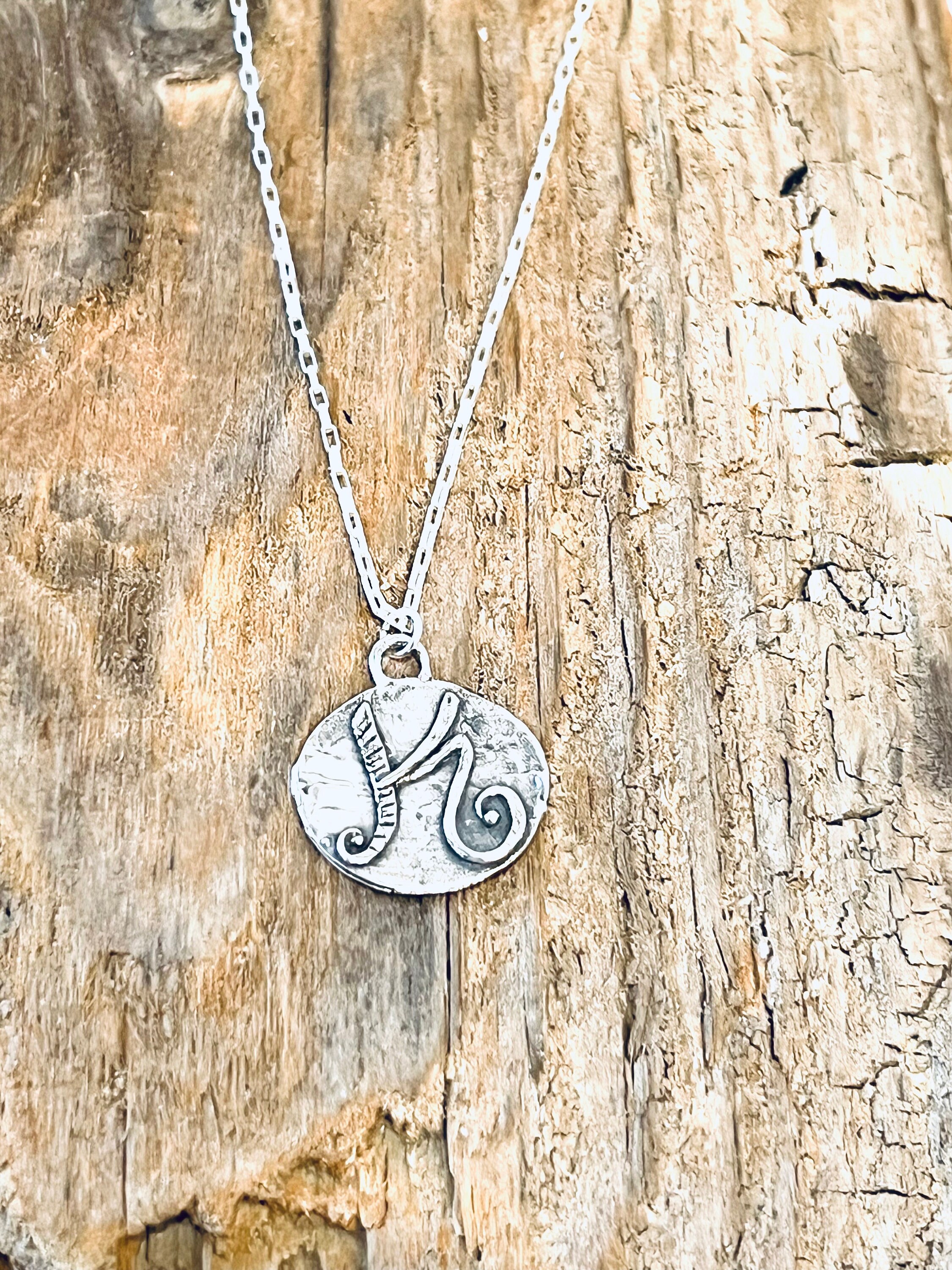 Sterling Silver Initial K Pendant, on a Sterling Silver Box Chain