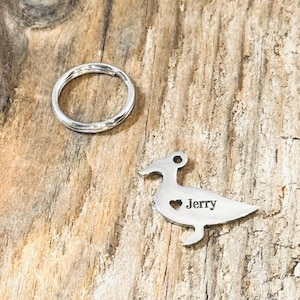 Jerry, Custom Engraved Stainless Steel Duck Charm, ID Tag, Pet Tag, Pet ID Tag, Dog ID  J978