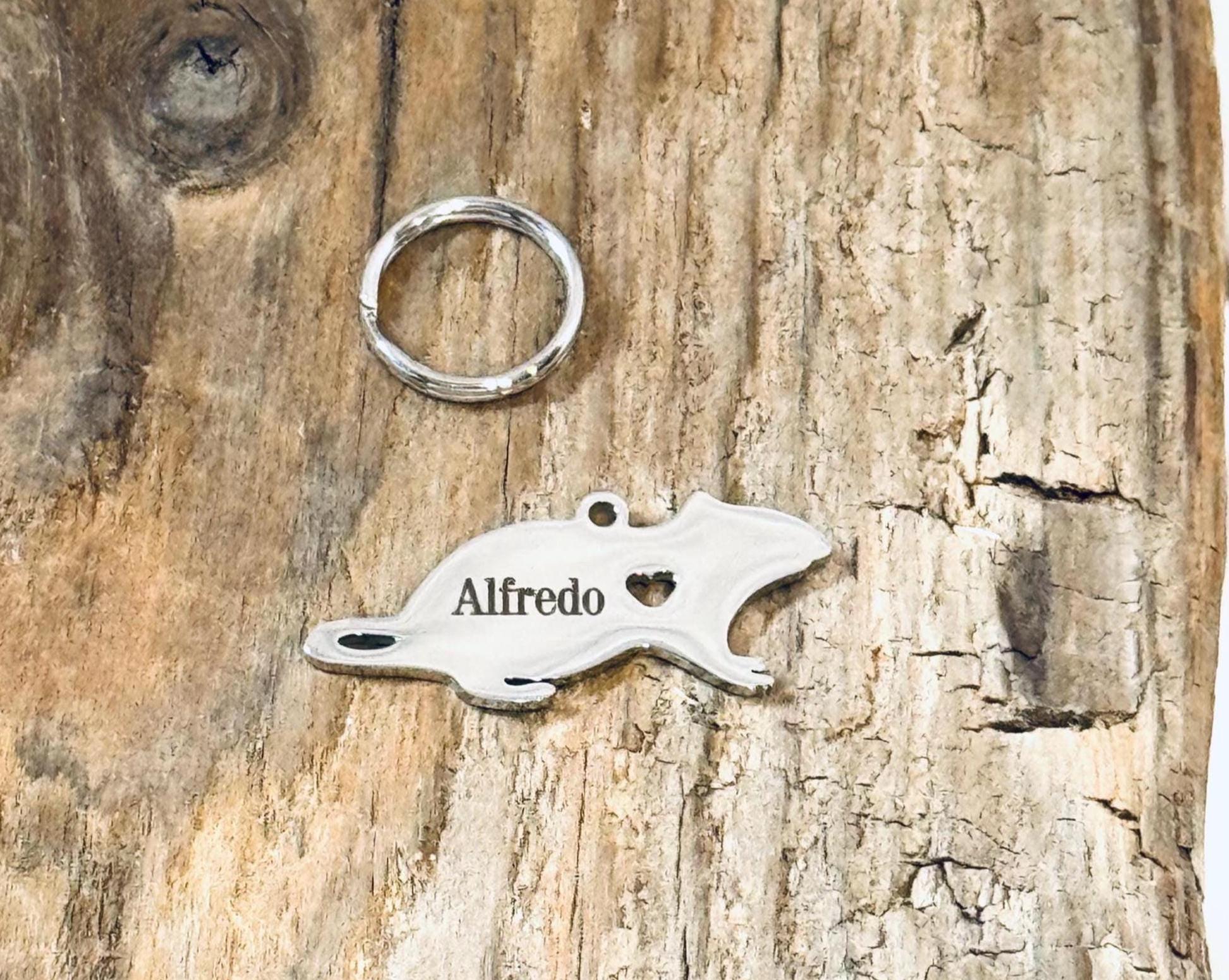 Alfredo, Custom Engraved Stainless Steel Rat Charm, ID Tag, Pet Tag, Pet ID Tag, Dog ID  J975