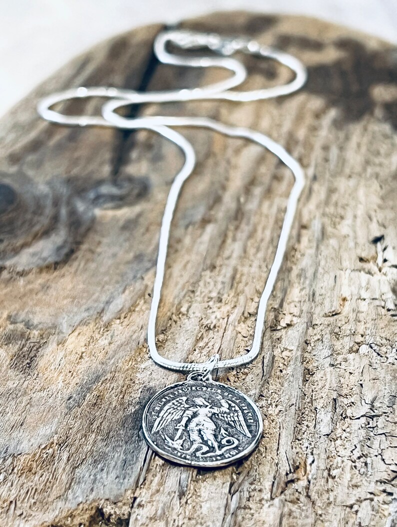 Sterling Silver, St Michael the Archangel Pendant, on a Sterling Silver ...