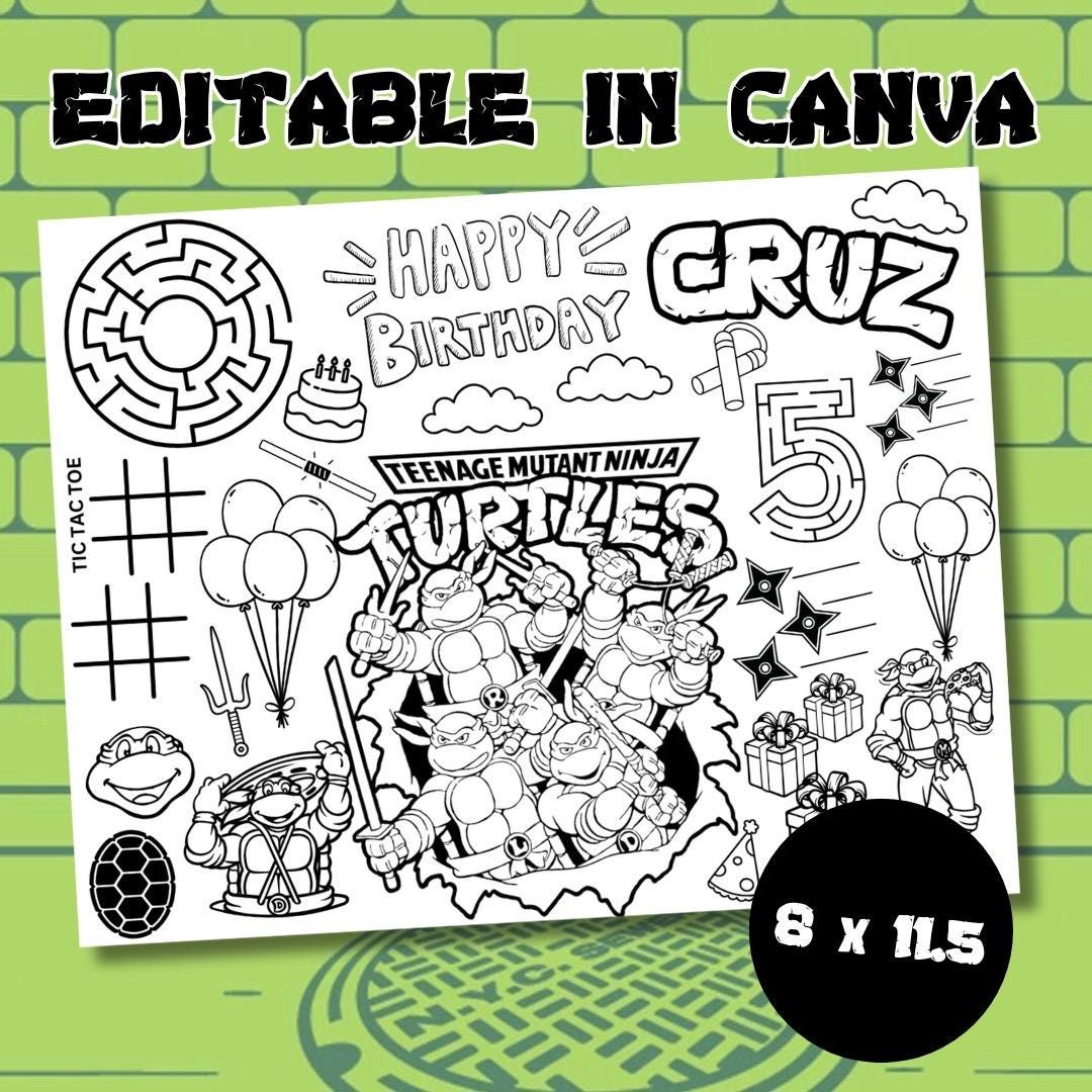 TURTLES Coloring Page Printable | Birthday Color Sheet | Editable in ...