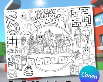 Foglio da colorare per il compleanno di Roblox stampabile/modificabile in Canva/regalo per la festa