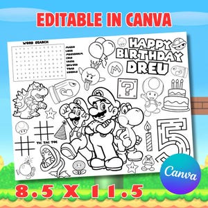 Super Mario | Edit in Canva | Coloring Sheet | Print At Home | Party Favor