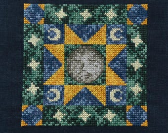 Patrón de punto de cruz del bloque de edredón celestial en PDF