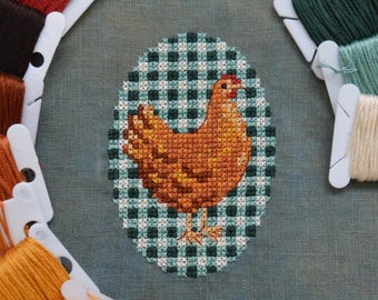 Patrón de punto de cruz de gallina sobre cuadros vichy en PDF