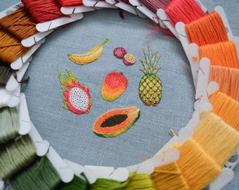 Patrón de bordado de frutas tropicales pequeñas en PDF