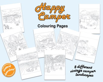 Vintage Camper, digital download, colouring sheets