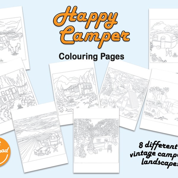 Vintage Camper, digital download, colouring sheets