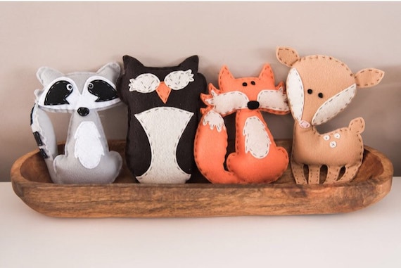 Stuffed Woodland Animals-Fox-Raccoon-Owl-Deer  Felt-Hand