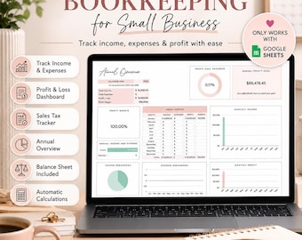 Small Business Bookkeeping Spreadsheet | Income & Expense Tracker | Profit / Loss Dashboard | Google Sheets Template