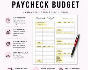Paycheck Budget Planner | Expense, Savings, Debt Tracker (PDF Download)