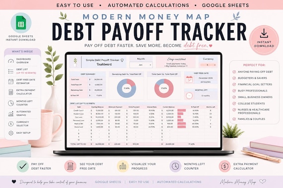 Debt Payoff Spreadsheet | Google Sheets Tracker | Monthly Payment Planner | Debt Free Journey | Budget Template