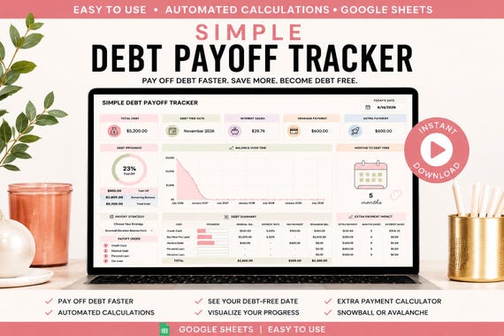 Debt Payoff Tracker Spreadsheet | Google Sheets Finance Template (Instant Download)