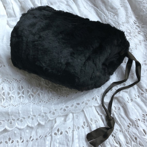 Antique Real Fur Black Women's Muff • Victorian/E… - image 1