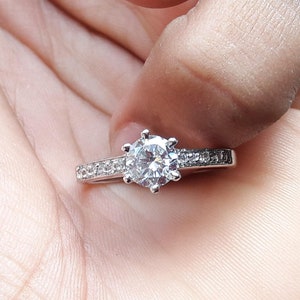 White Cubic Zircon Wedding Band in 925 Silver, Diamond Simulant Ring, Tiny Engagement Ring Minimalist Ring, December Birthstone Promise Ring