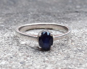 Handmade Ring - 925 Sterling Silver - Natural Blue Sapphire - September Birthstone - Diffusion Dark Sapphire - Jewelry For Loved One