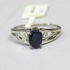 Natürlicher blauer Saphir Ring 925 Sterling Silber, diffuser Saphir filigraner Ring, September Geburtsstein, Vintage Style Schmuck, Geschenk für sie