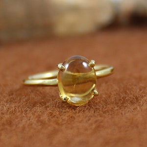 Gold Plated - Natural Yellow Citrine - 925 Sterling Silver - Handmade Jewelry - Citrine Gemstone - Promise Ring - November Birthstone Ring