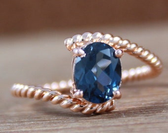 Rose Gold Plated - 925 Sterling Silver - Natural London Blue Topaz - Handmade Jewelry - Gemstone Ring - Gold Plated Ring - Birthstone Jewelr