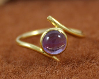 925 Sterling Silver - Purple Amethyst Ring - Handmade Jewelry - Round Cabochon - Natural Amethyst - Gold Plated Ring - Rose Gold Ring