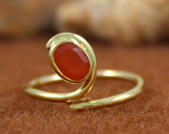 Gold Plated Ring - 925 Sterling Silver - Natural Carnelian Ring - Handmade Ring - Carnelian Gemstone - Statement Ring - Rose Gold Plated
