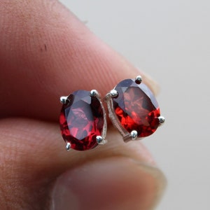 Natural Red Garnet, 925 Sterling Silver, Garnet Gemstone Stud, Garnet Silver Jewelry, Gift For Her, January Birthstone, Handmade Earring