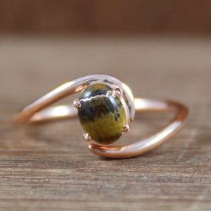 Gold Plated Ring Natural Tiger Eye Ring 925 Sterling Silver Handmade Ring 5 X 7 MM Oval Cabochon Rose Gold Plated Birthstone image 1